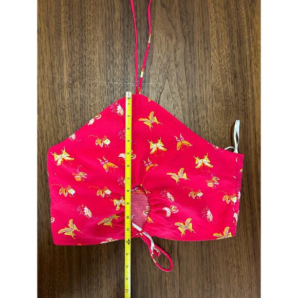 Something New halter neck cropped top in pink butterfly print. Size S. NWOT - Picture 8 of 9